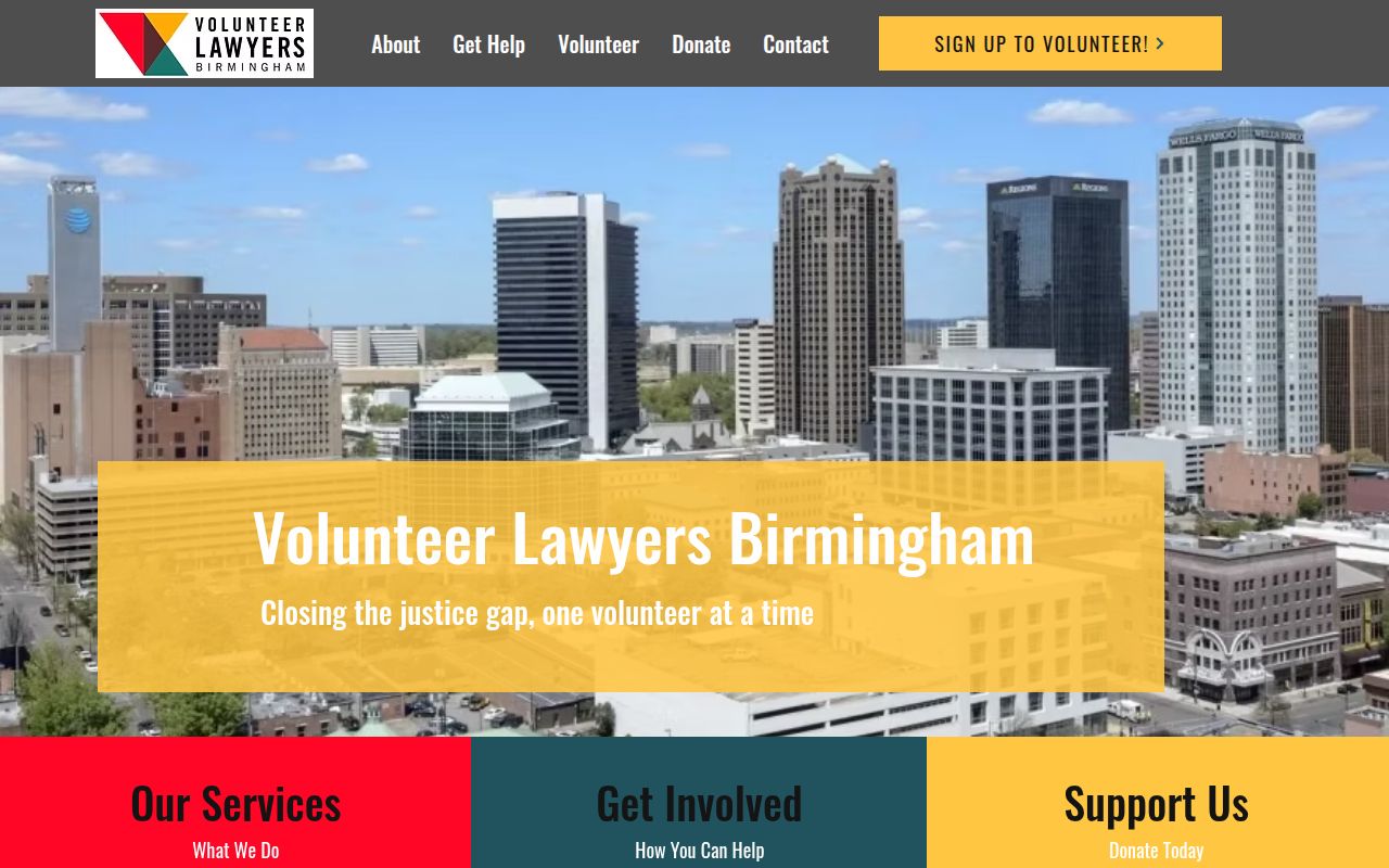 Volunteer Lawyers Birmingham website providing free legal help to Birmingham residents