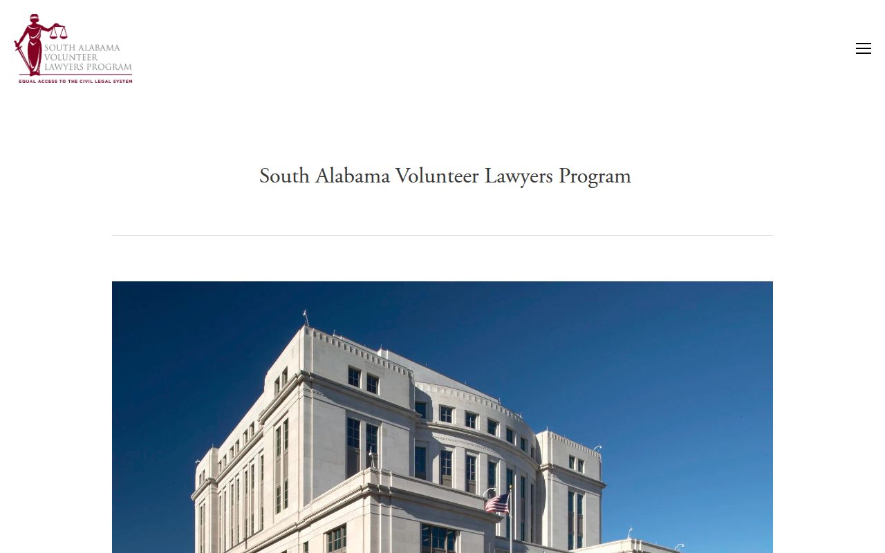 South Alabama Volunteer Lawyers Program website providing free legal help to Mobile residents