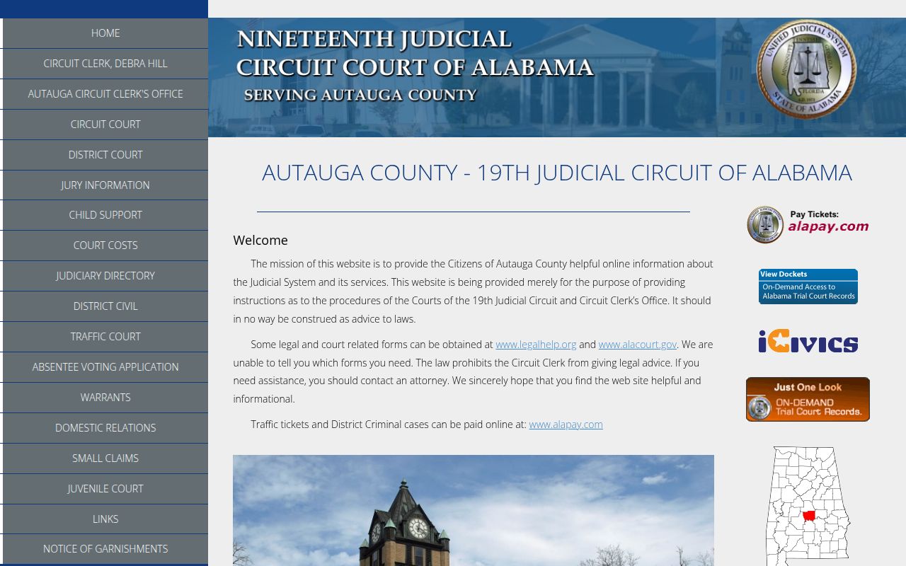 Autauga County Circuit Court and Circuit Clerk office in Prattville Alabama