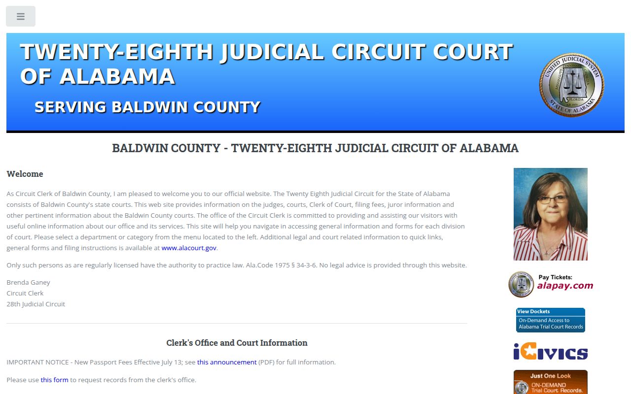 Baldwin County Circuit Court search portal for civil records