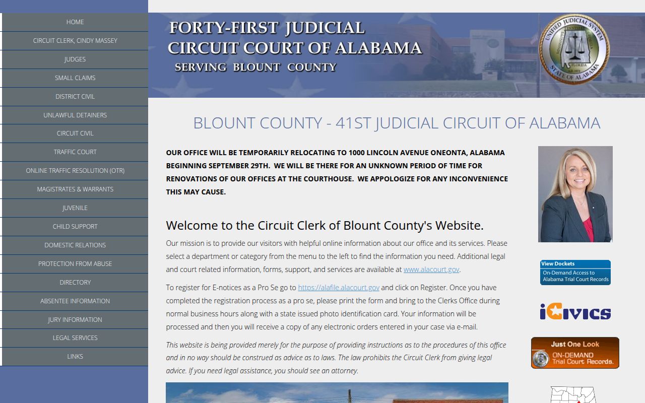 Blount County Circuit Court Alacourt portal for searching civil court records in Oneonta Alabama