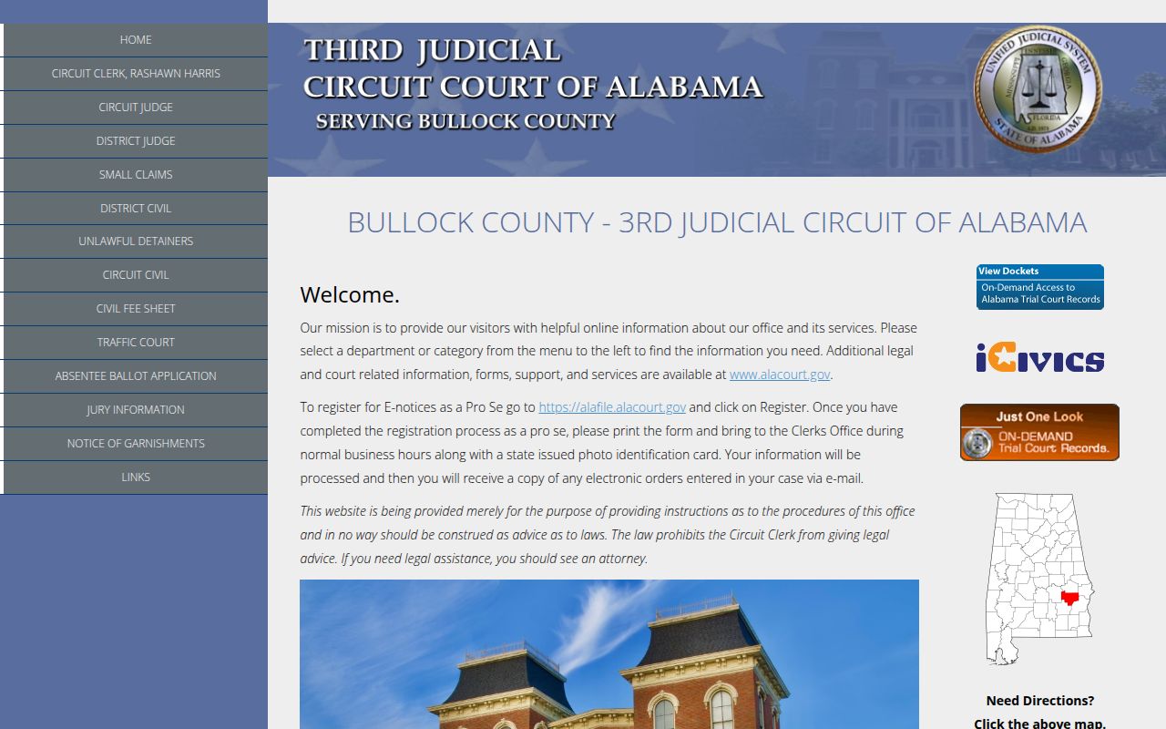 Bullock County Circuit Court in Union Springs Alabama