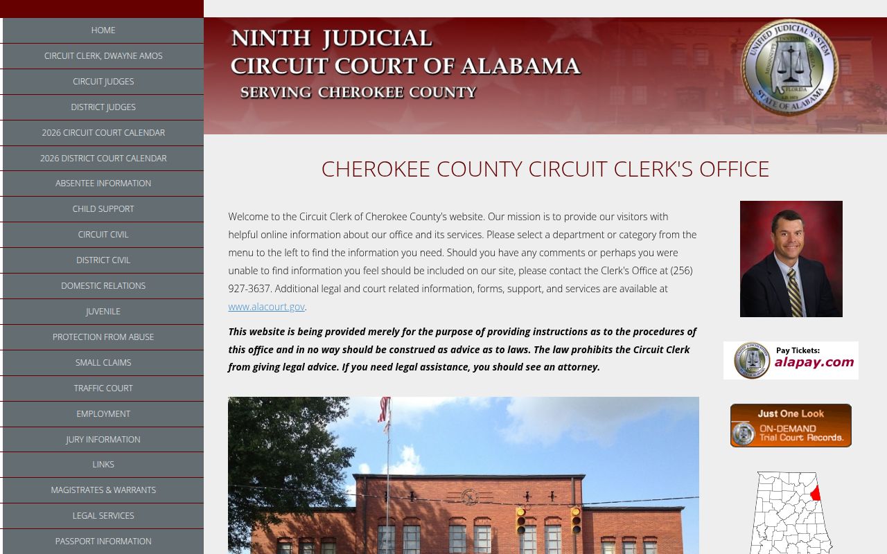 Cherokee County Circuit Court in Centre Alabama