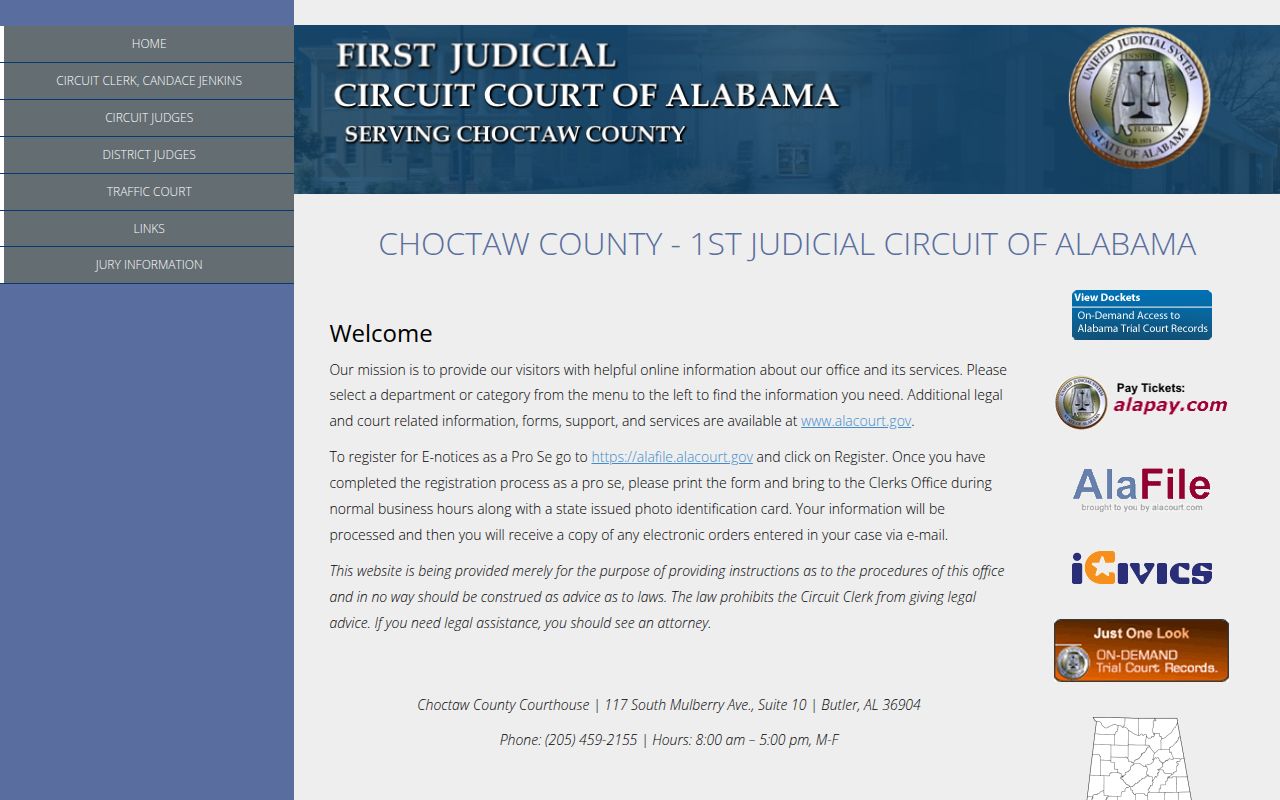 Choctaw County Circuit Court and Circuit Clerk office in Butler Alabama