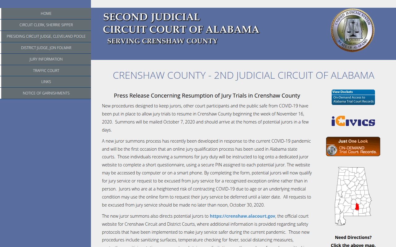 Crenshaw County Circuit Court and Circuit Clerk office in Luverne Alabama