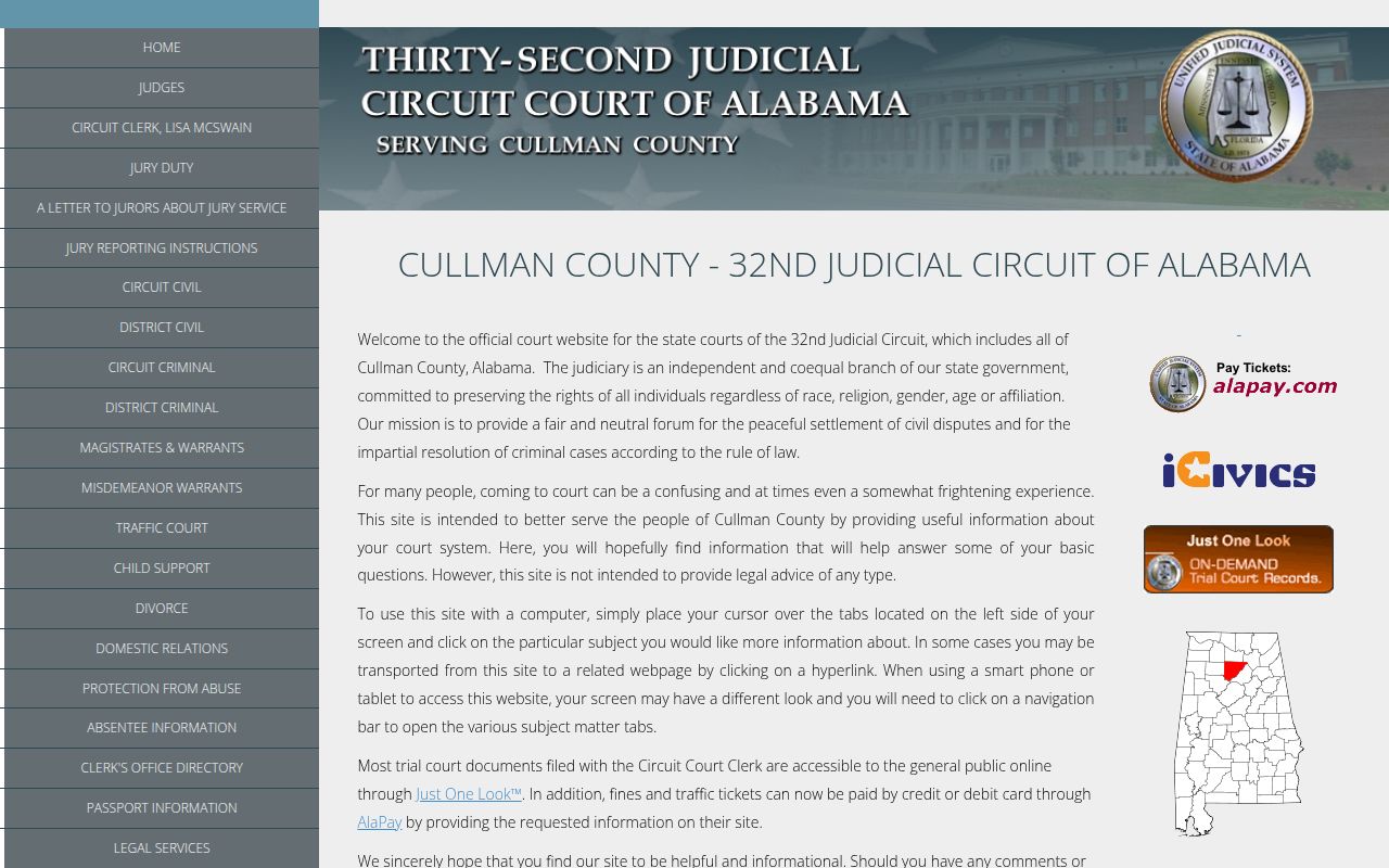 Cullman County Circuit Court case search portal