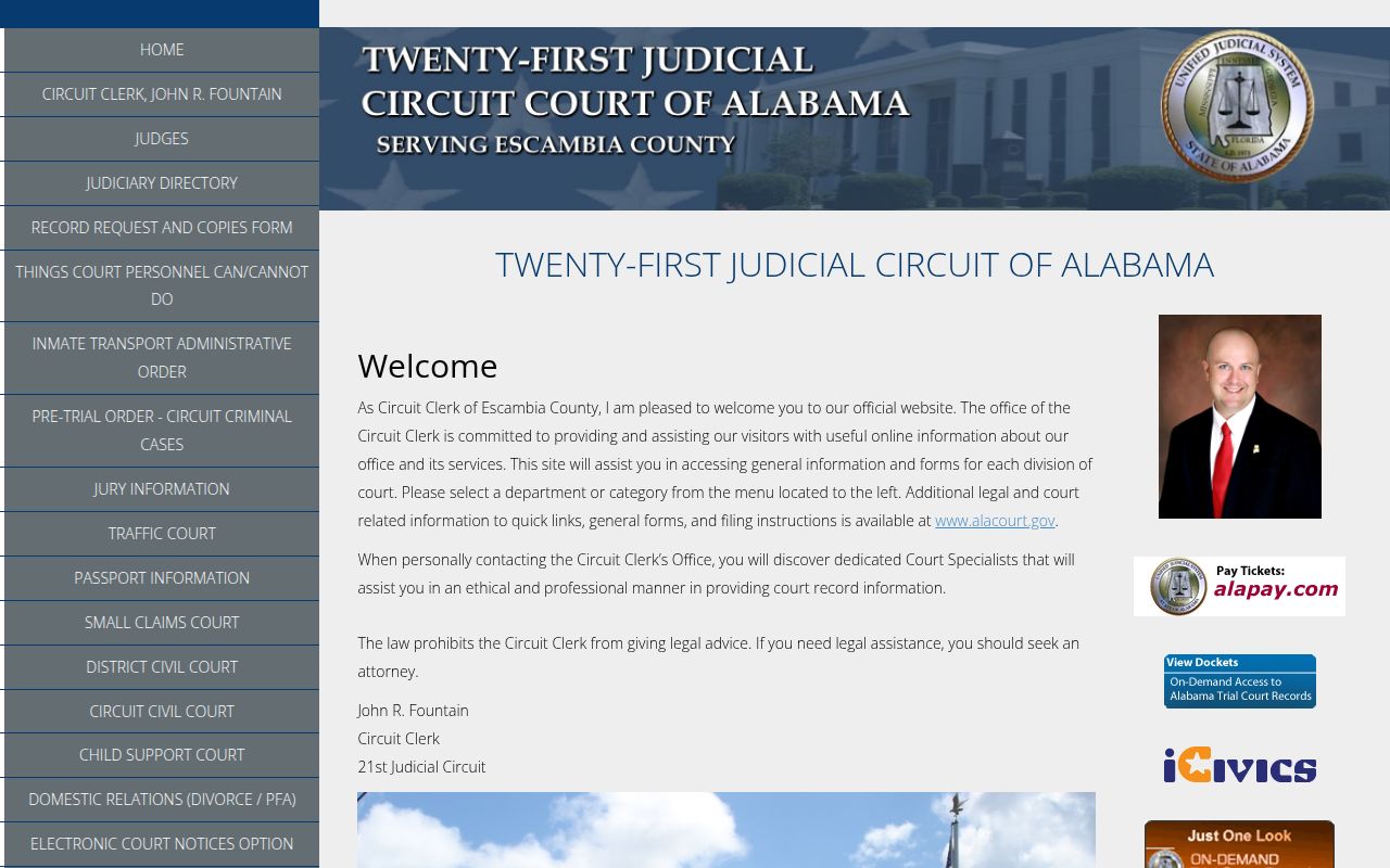 Escambia County Circuit Court search portal for civil records