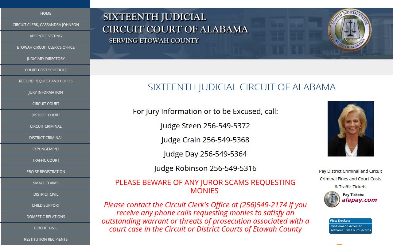 Etowah County Circuit Court clerk office and case search system in Gadsden Alabama