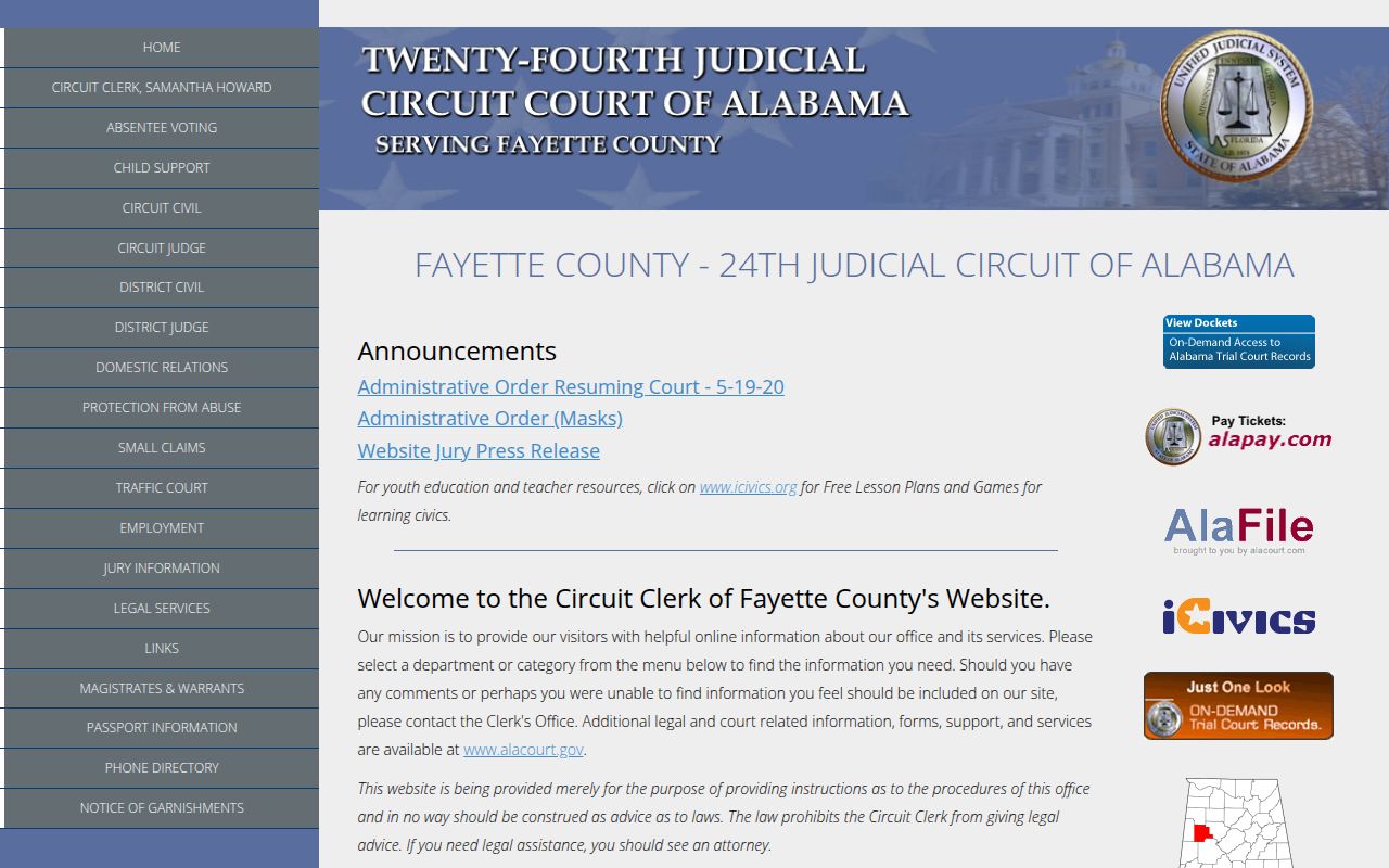 Fayette County Circuit Court search portal and case lookup system in Alabama