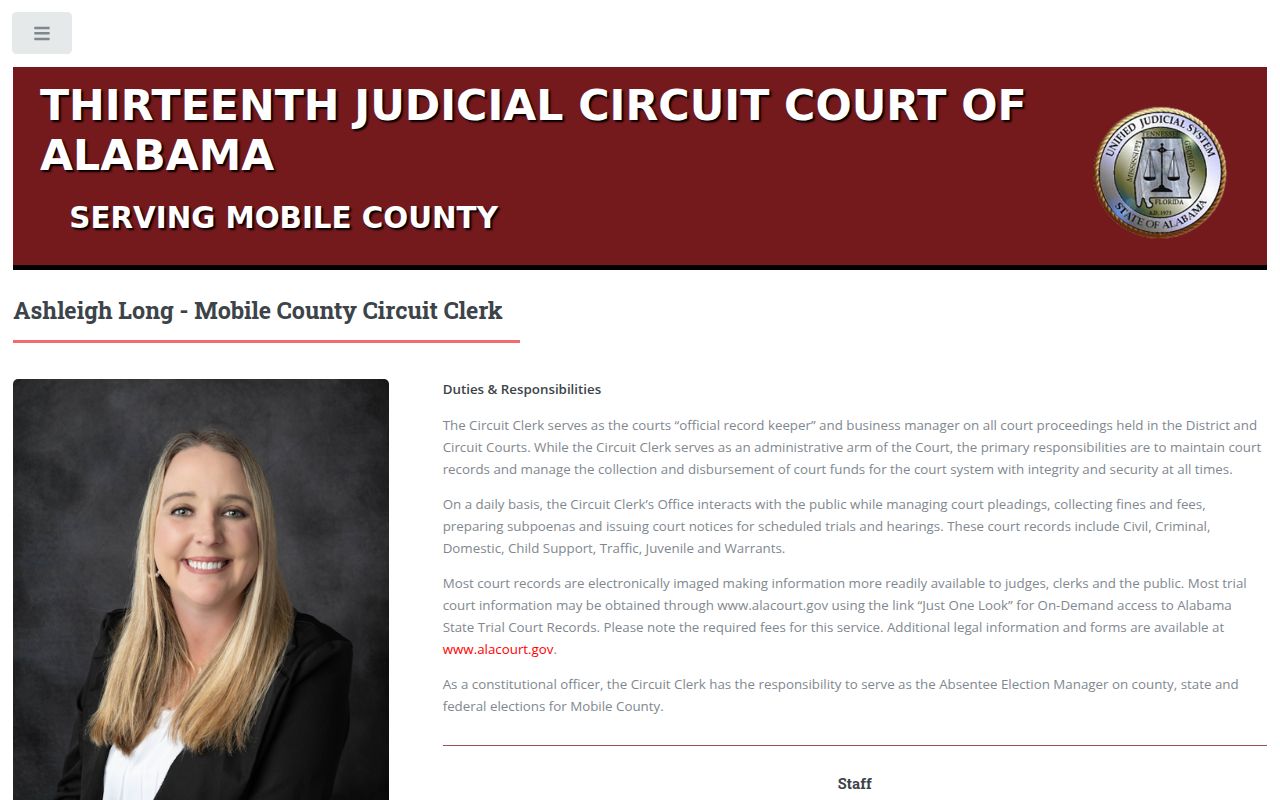 Mobile County Circuit Clerk office search portal for civil court records