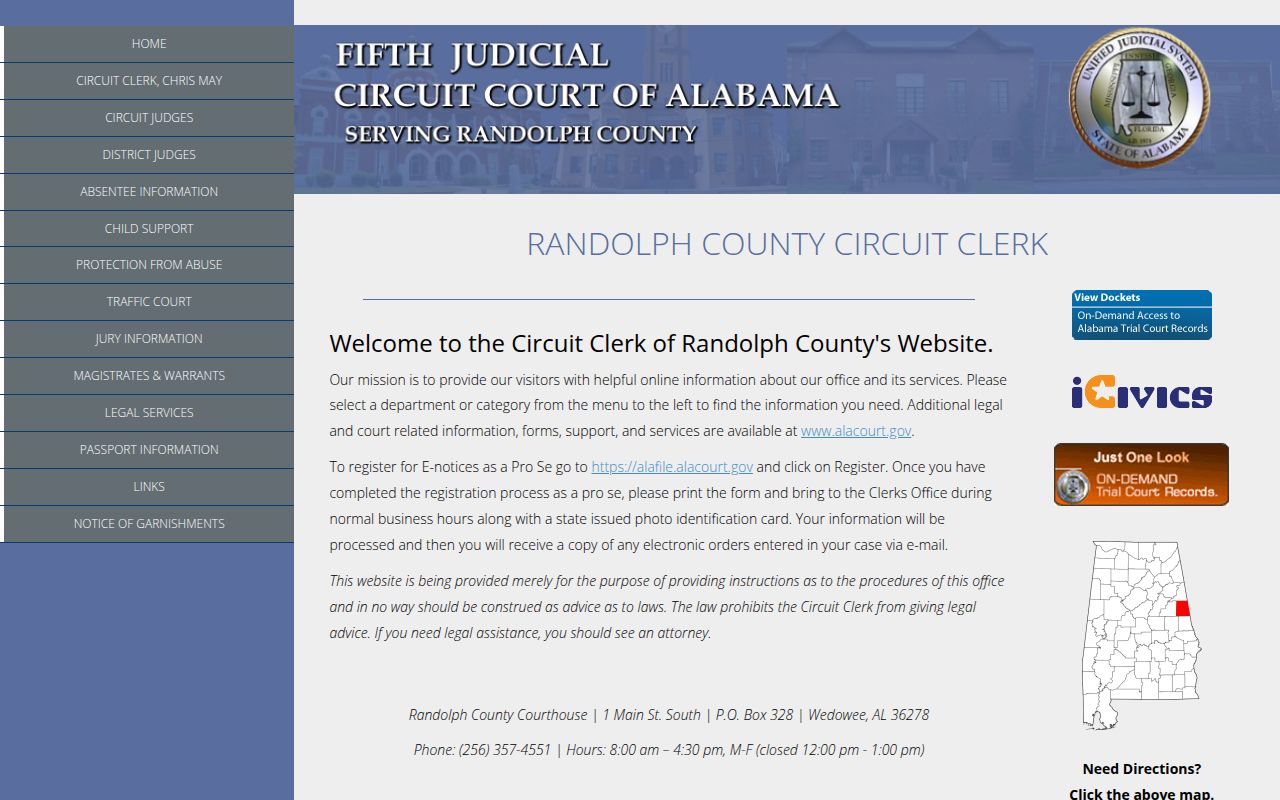 Randolph County Circuit Court in Wedowee Alabama