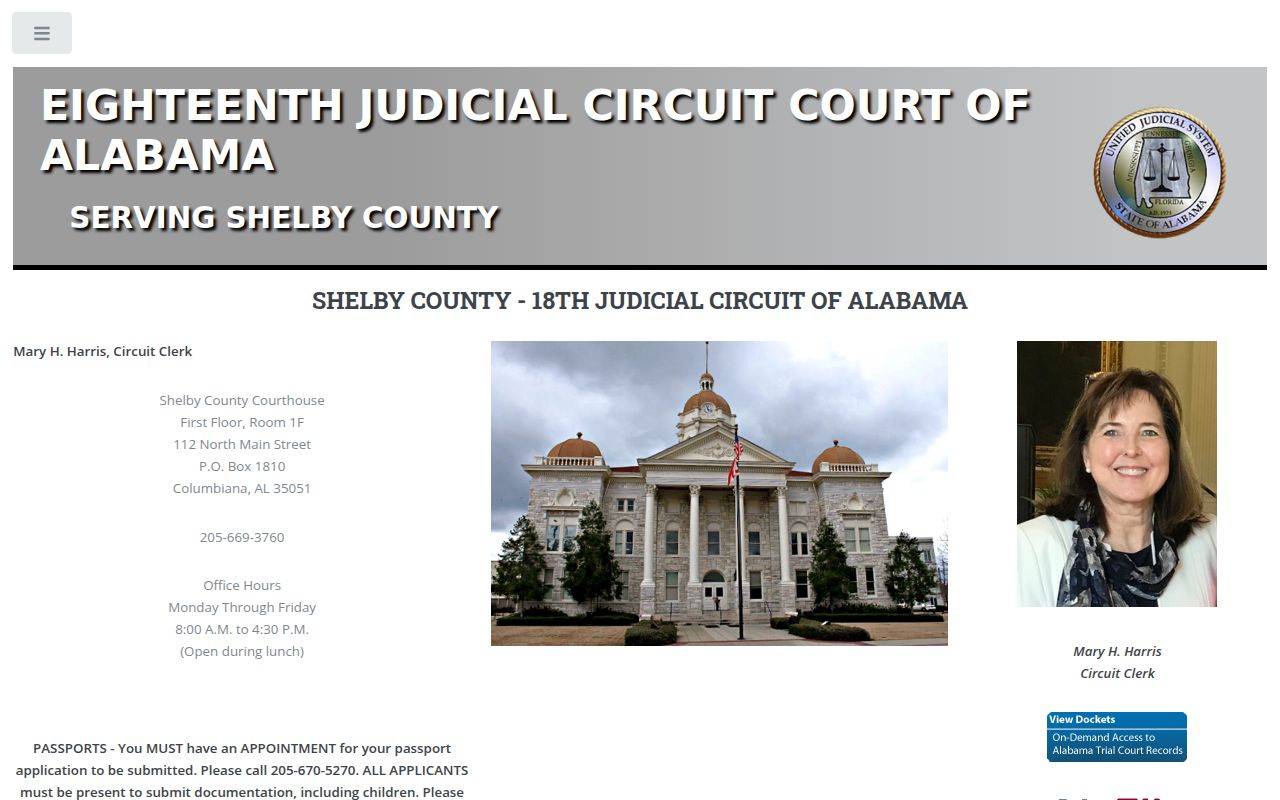 Shelby County Circuit Court website showing case search and filing information