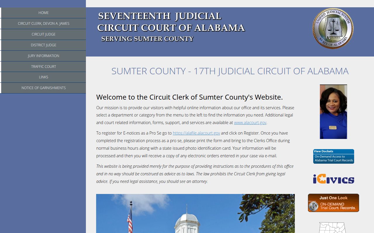Sumter County Circuit Court search portal and case lookup system in Livingston Alabama