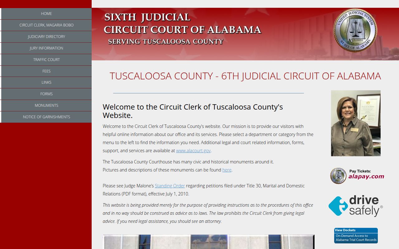 Tuscaloosa County Circuit Court search portal for civil case records