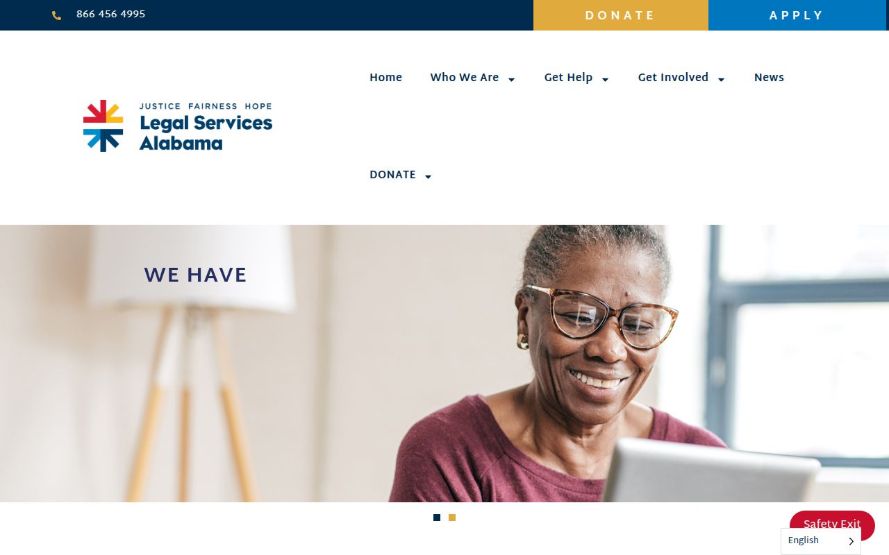 Legal Services Alabama website providing free legal aid